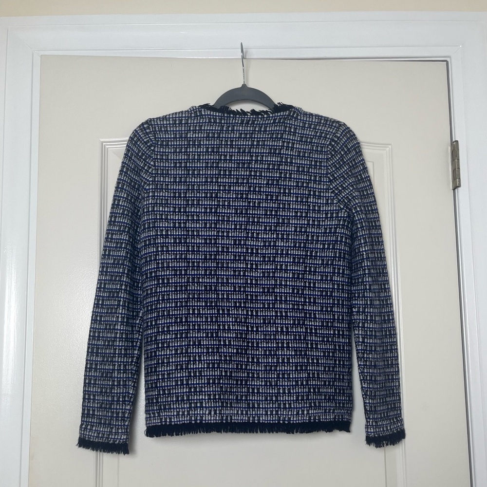 J.Crew Tweed Pattern Blue Lady Jacket with Fringe Size XS‎ - Picture 4 of 4
